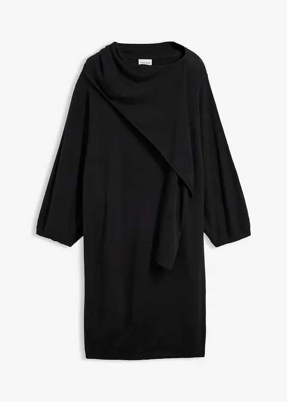Strickkleid mit Schaldetail aus Viskose-Mix in schwarz von vorne - bonprix Strickkleid mit Schaldetail aus Viskose-Mix in schwarz von vorne - bonprix