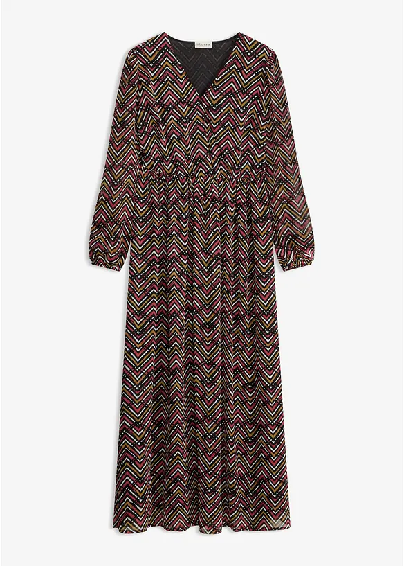 Ausgestelltes Chiffonkleid in schwarz von vorne - bonprix