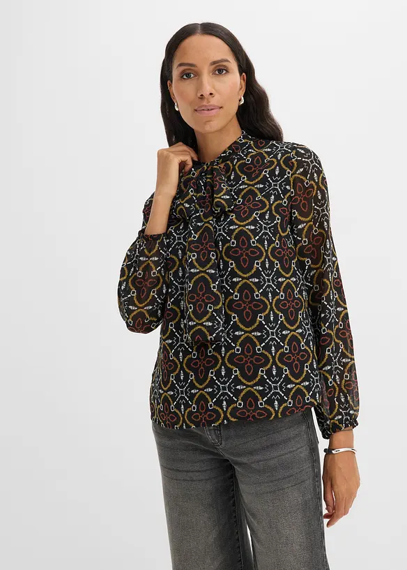 Chiffonbluse mit Schluppenkragen in schwarz von vorne (im Anschnitt) - bonprix