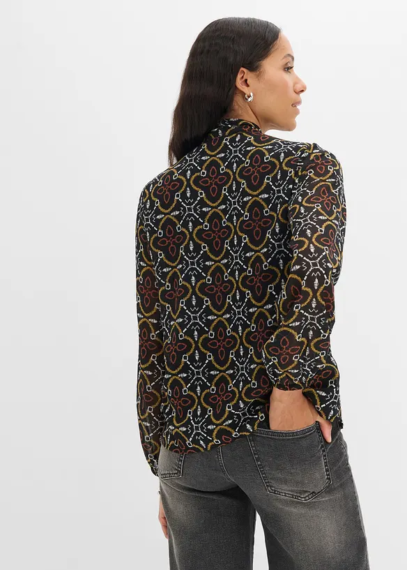 Chiffonbluse mit Schluppenkragen in schwarz von hinten (im Anschnitt) - bonprix
