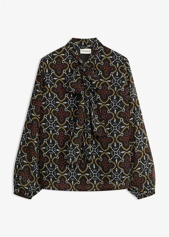 Chiffonbluse mit Schluppenkragen in schwarz von vorne - bonprix