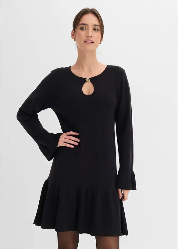 Strickkleid aus Viskose-Mix in schwarz von vorne (Totalaufnahme) - bonprix Strickkleid aus Viskose-Mix in schwarz von vorne (Totalaufnahme) - bonprix