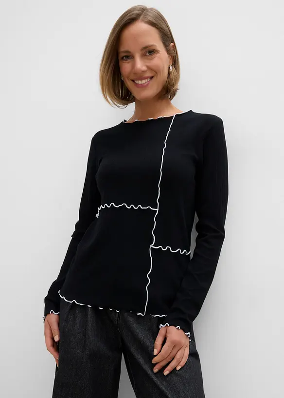 Langarmshirt dekorativen Nähten in schwarz von vorne (im Anschnitt) - bonprix