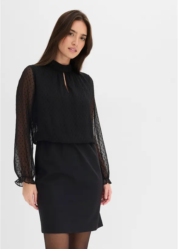 Minikleid aus Chiffon in schwarz von vorne (Totalaufnahme) - bonprix