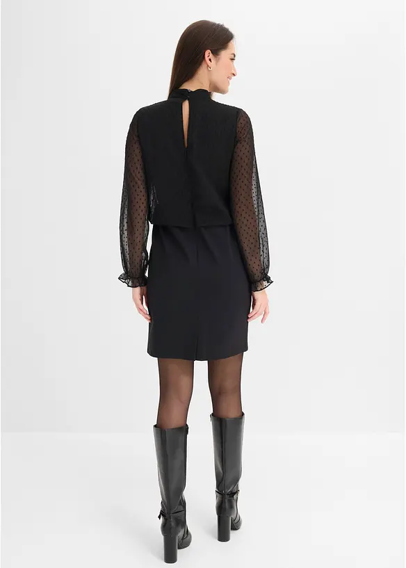 Minikleid aus Chiffon in schwarz von hinten (Totalaufnahme) - bonprix