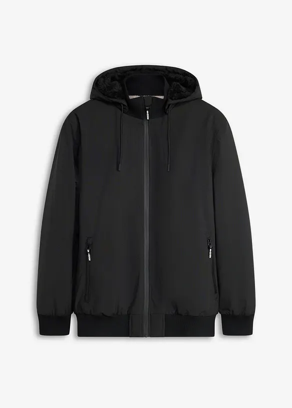 Wasserdichter Winter-Blouson mit wärmendem Kuschelfleece in schwarz von vorne - bonprix