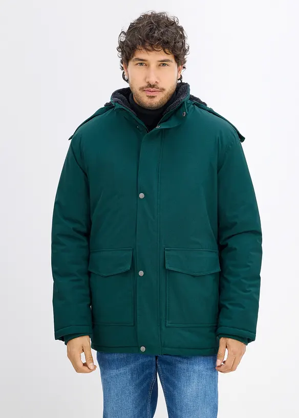 Wasserdichter Funktions-Parka mit abtrennbarer Kapuze in grün von vorne (im Anschnitt) - bonprix