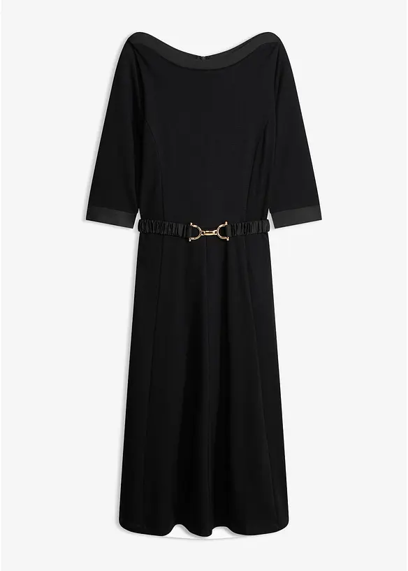 Kleid aus Punto di Roma mit Satin Gürtel in schwarz von vorne - bonprix Kleid aus Punto di Roma mit Satin Gürtel in schwarz von vorne - bonprix