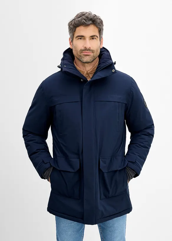 Wasserdichter Funktions-Parka mit abnehmbarer Kapuze, warm gefüttert in blau von vorne (im Anschnitt) - bonprix