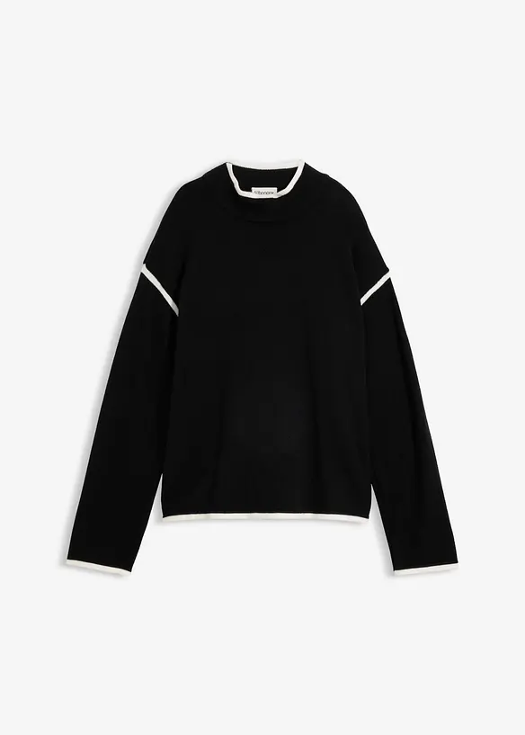 Rollkragenpullover aus Baumwoll-Mix in schwarz von vorne - bonprix