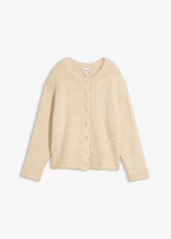 Teddy-Strickjacke in beige von vorne - bonprix