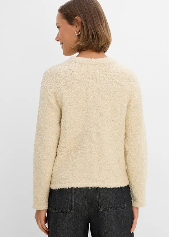 Teddy-Strickjacke in beige von hinten (im Anschnitt) - bonprix