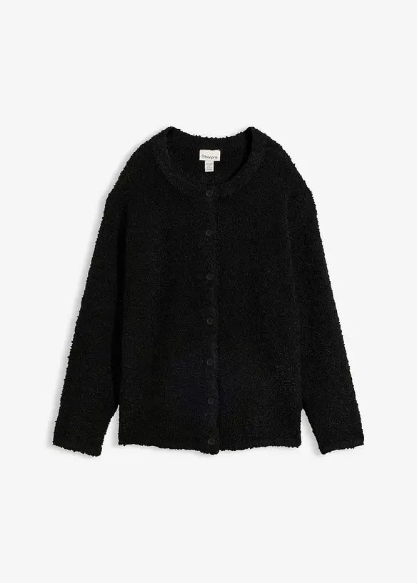 Teddy-Strickjacke in schwarz von vorne - bonprix