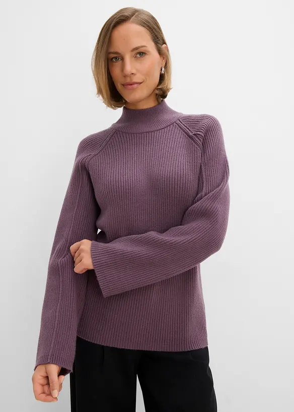 Rollkragenpullover aus Viskose-Mix in lila von vorne (im Anschnitt) - bonprix