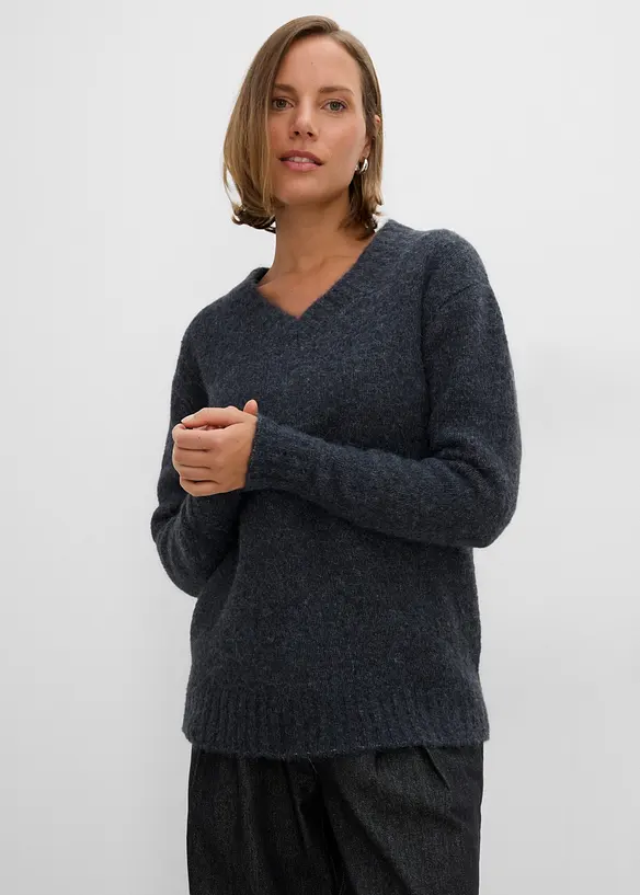 Pullover mit Wollanteil in grau von vorne (im Anschnitt) - bonprix Pullover mit Wollanteil in grau von vorne (im Anschnitt) - bonprix