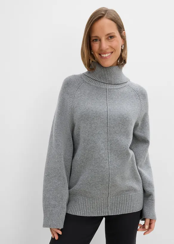 Rollkragenpullover mit dekorativer Naht in grau von vorne (im Anschnitt) - bonprix
