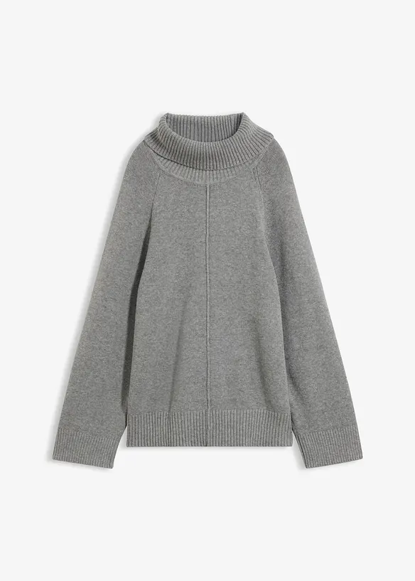 Rollkragenpullover mit dekorativer Naht in grau von vorne - bonprix