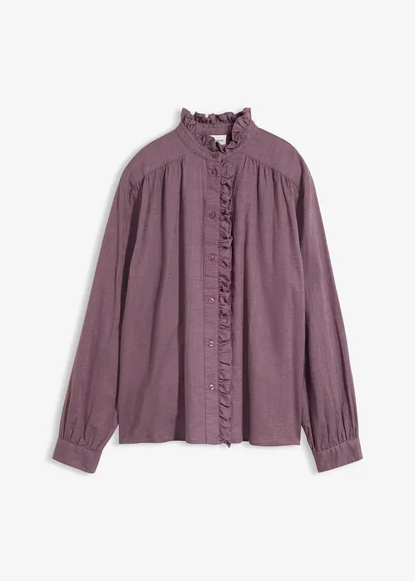 Bluse aus reiner Baumwolle in lila von vorne - bonprix