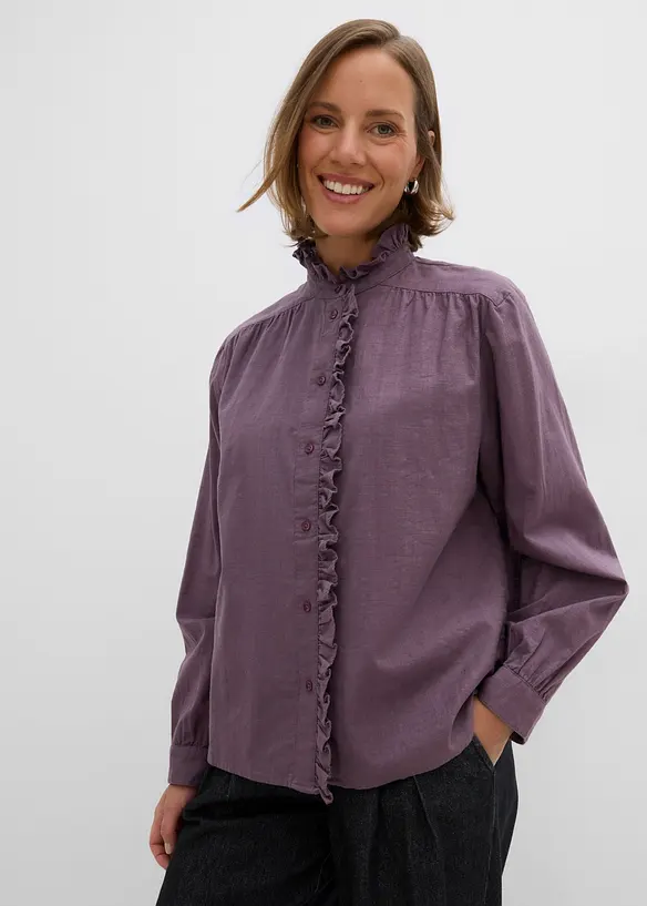 Bluse aus reiner Baumwolle in lila von vorne (im Anschnitt) - bonprix