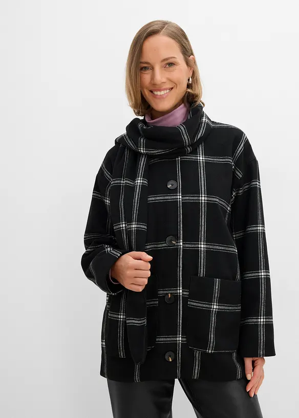 Übergangsjacke mit abnehmbarem Schal in schwarz von vorne (im Anschnitt) - bonprix