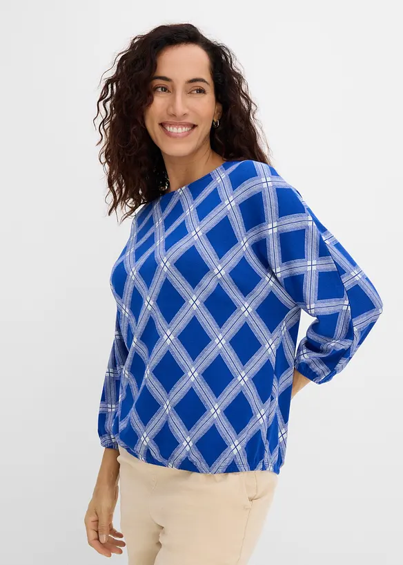 Pullover aus feinem Viskose-Mix in blau von vorne (im Anschnitt) - bonprix
