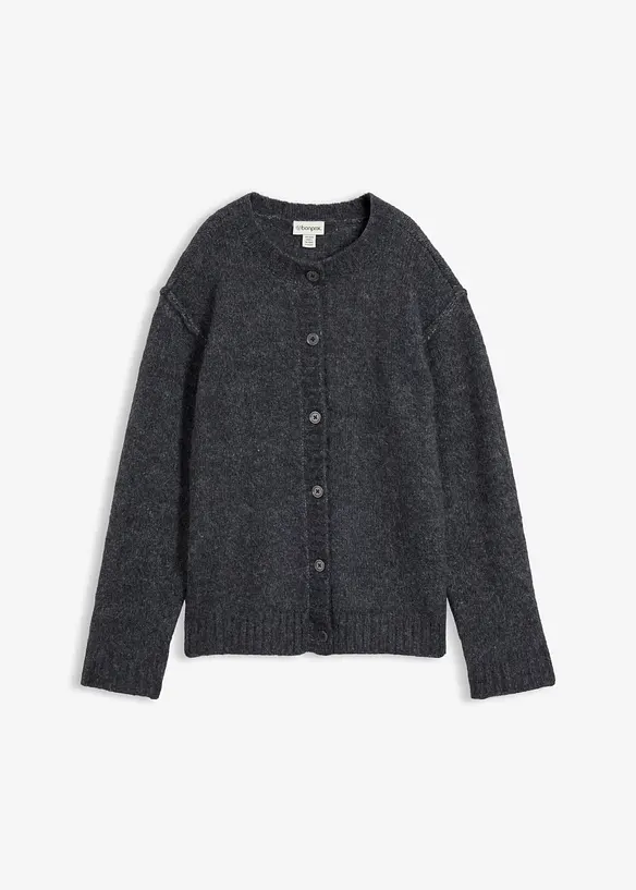 Strickjacke mit Wollanteil in grau von vorne - bonprix