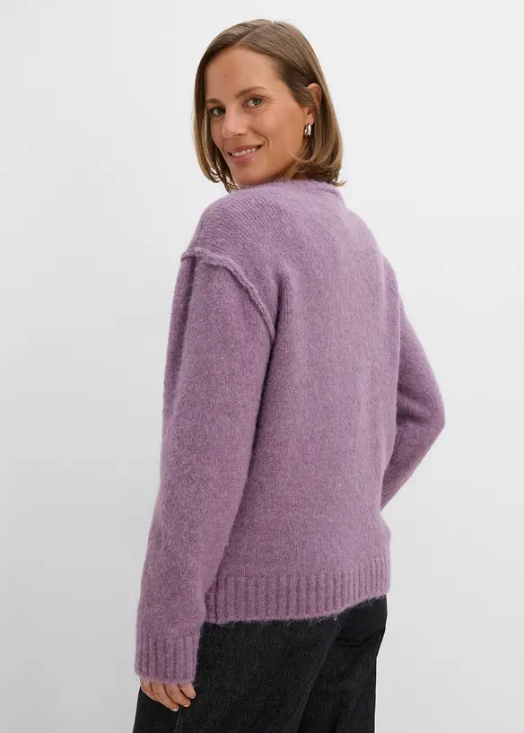 Strickjacke mit Wollanteil in lila von hinten (im Anschnitt) - bonprix