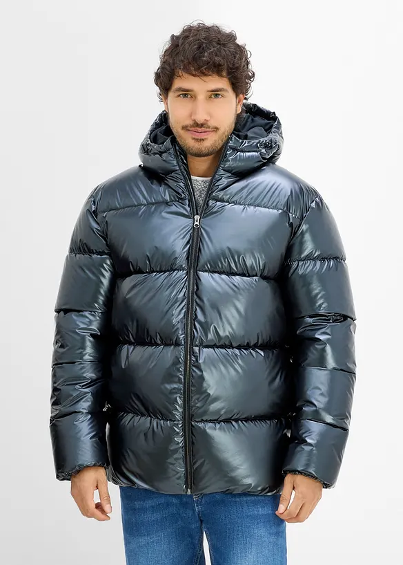 Puffer-Jacke in Metallic mit warmen Fleecefutter in grau von vorne (im Anschnitt) - bonprix