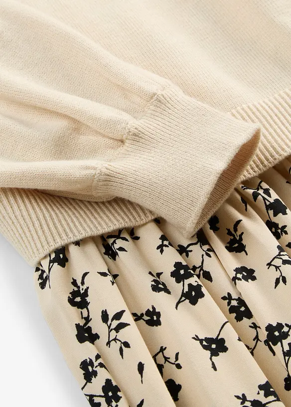 3-in-1 Umstands- und Stillkleid mit separatem Pullover (2-teiliges Set) in beige - bonprix