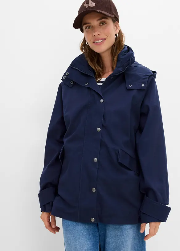 3 in 1 Jacke, wasserabweisende Longjacke, Weste in blau von vorne (im Anschnitt) - bonprix