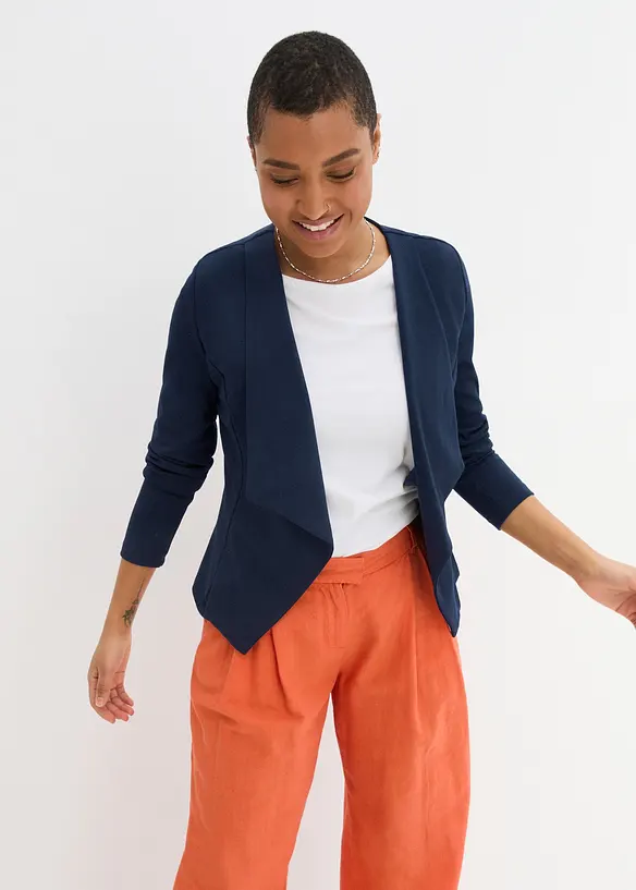 Jersey-Blazer aus feiner Viskose in blau von vorne (im Anschnitt) - bonprix