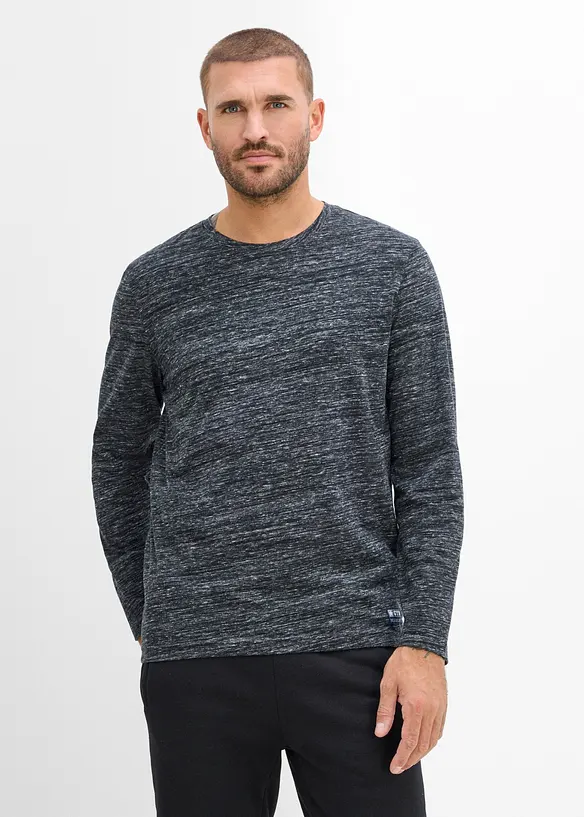 Langarmshirt mit Baumwoll-Mix (3er Pack) in blau von vorne (im Anschnitt) - bonprix