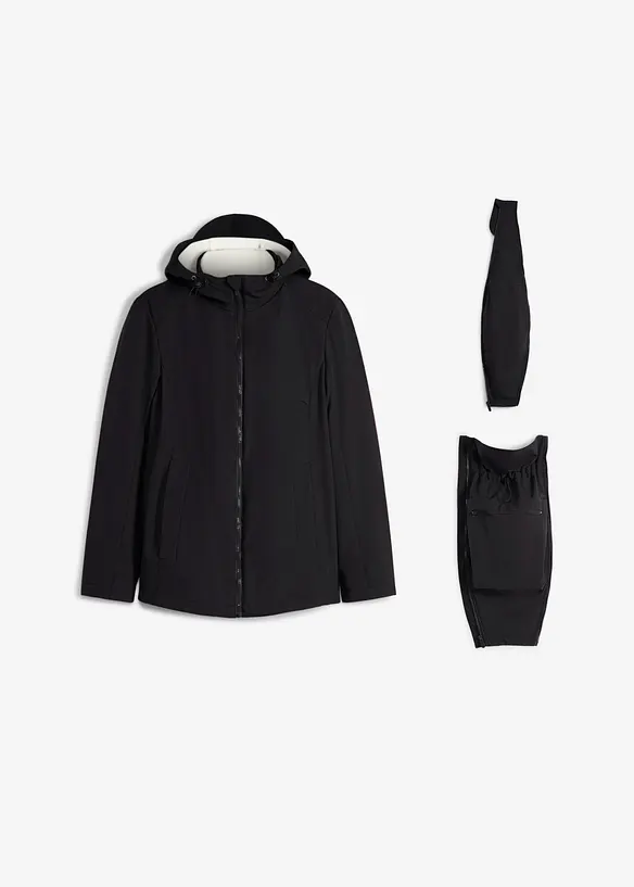 6-in-1 Umstands-Tragejacke mit herausnehmbarer Fleecejacke in schwarz von vorne - bonprix