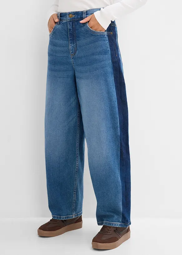 Barrel-Jeans High Waist, cropped in blau von vorne - bonprix