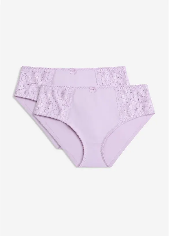 Maxislip mit zarter Spitze (2er Pack) in lila von vorne - bonprix