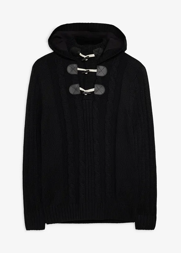 Grobstrick-Kapuzenpullover in Regular Fit in schwarz von vorne - bonprix
