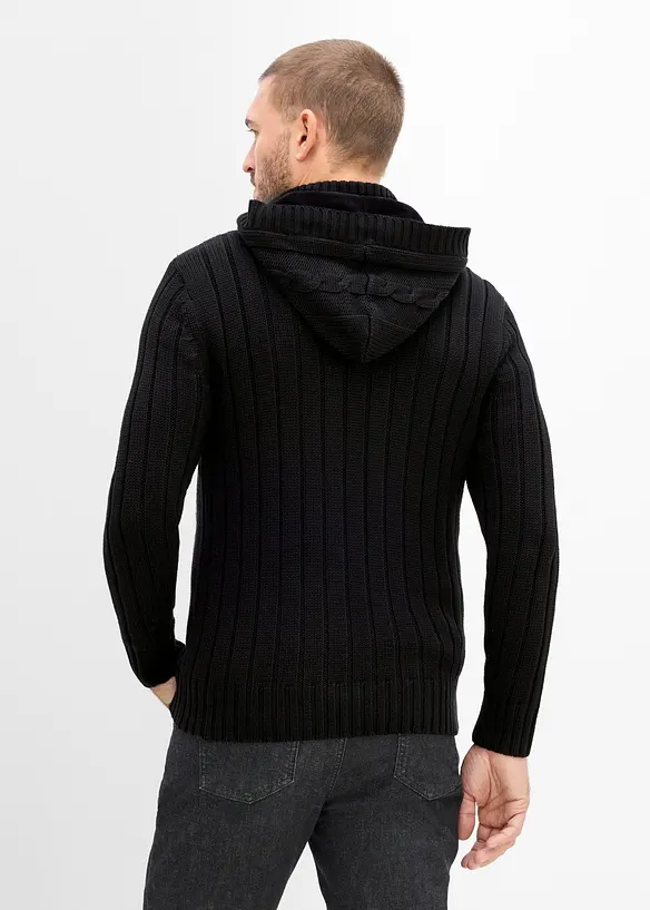 Grobstrick-Kapuzenpullover in Regular Fit in schwarz von hinten (im Anschnitt) - bonprix