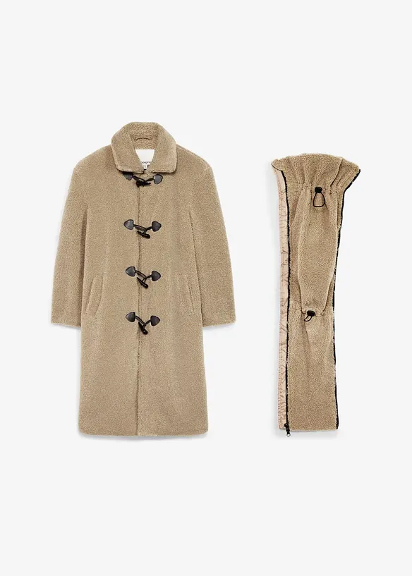 3-in-1 Umstandsmantel mit Trageeinsatz aus Teddyfleece in grün von vorne - bonprix