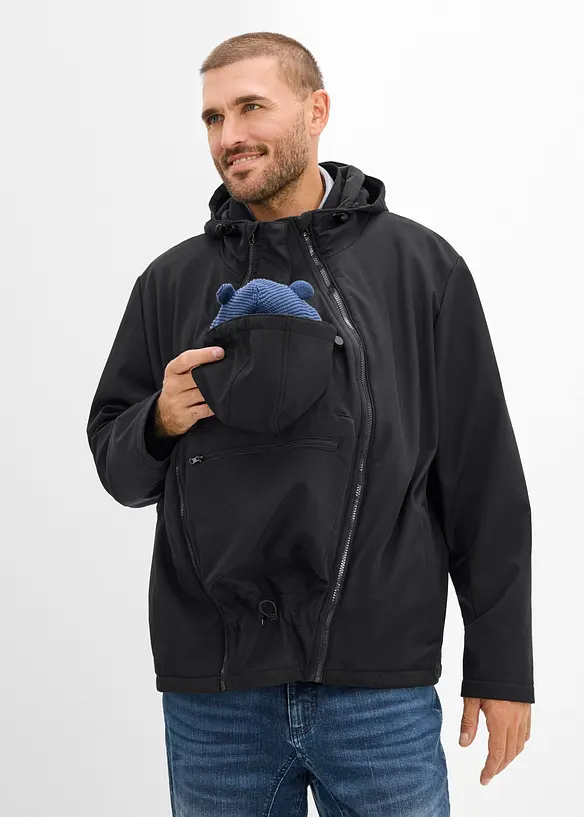 3-in-1 Tragejacke für Herren mit Fleecejacke (3-tlg. Set) in schwarz von vorne (im Anschnitt) - bonprix