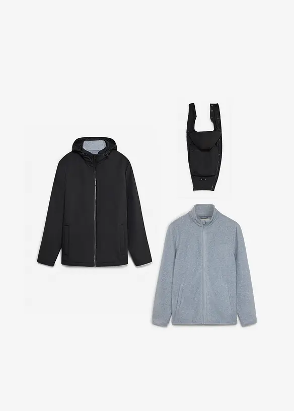 3-in-1 Tragejacke für Herren mit Fleecejacke (3-tlg. Set) in schwarz von vorne - bonprix