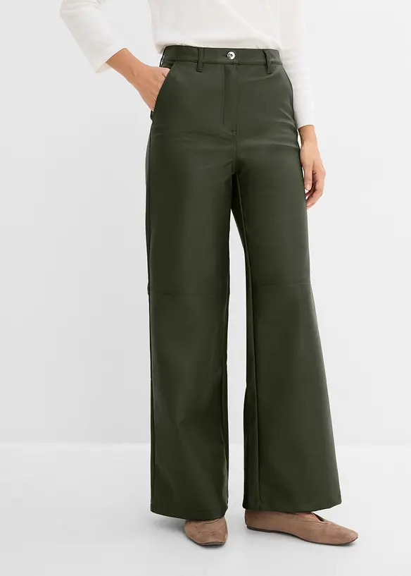 Lederimitat-Hose mit hohem Bund in grün von vorne - bonprix Lederimitat-Hose mit hohem Bund in grün von vorne - bonprix