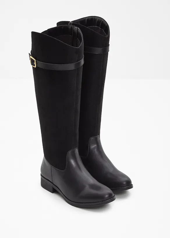 Weitschaftstiefel mit Schnalle in schwarz - bonprix