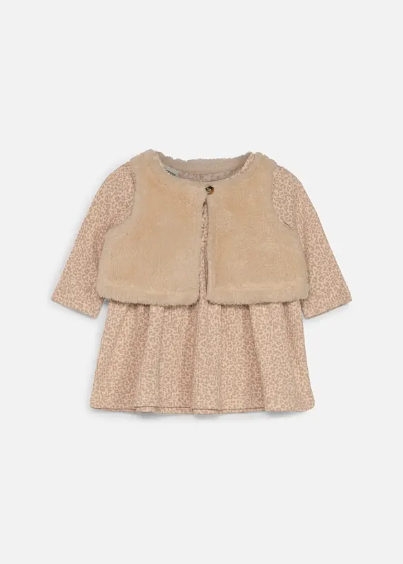 Baby Kleid mit Teddyweste (2-tlg.Set) in beige von vorne - bonprix