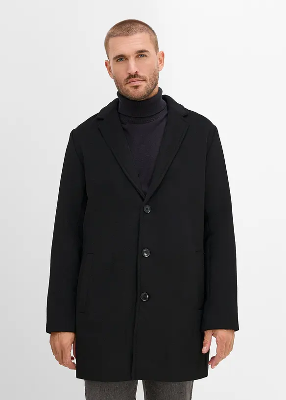 Kurzmantel mit Wollanteil in schwarz von vorne (Totalaufnahme) - bonprix
