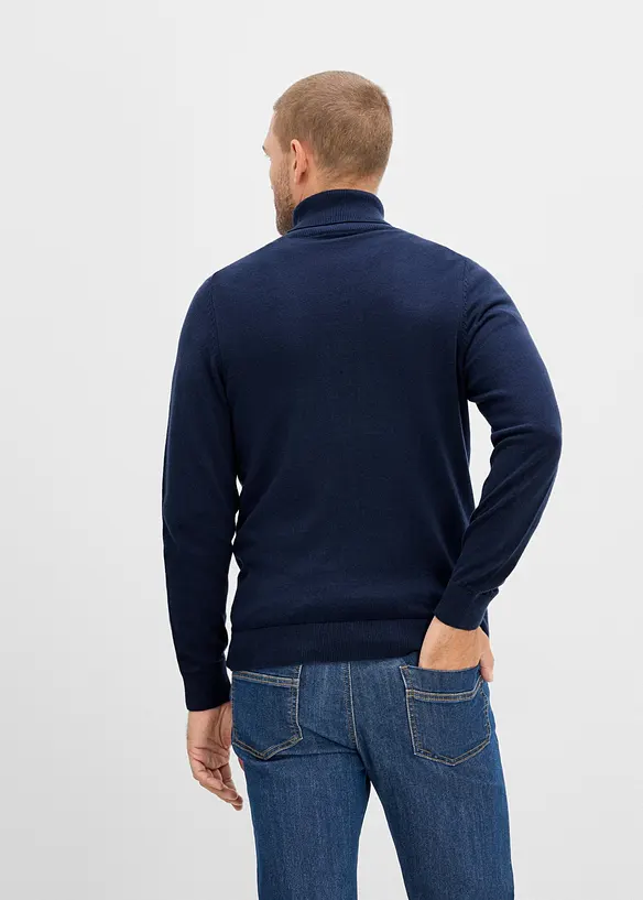 Feinstrick-Rollkragenpullover mit edler Merinowolle, Slim-Fit in blau von hinten (im Anschnitt) - bonprix