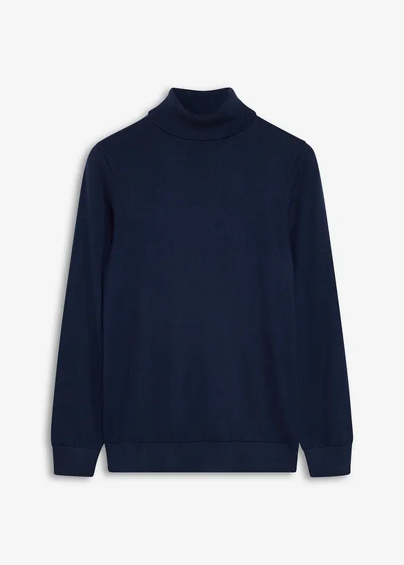 Feinstrick-Rollkragenpullover mit edler Merinowolle, Slim-Fit in blau von vorne - bonprix