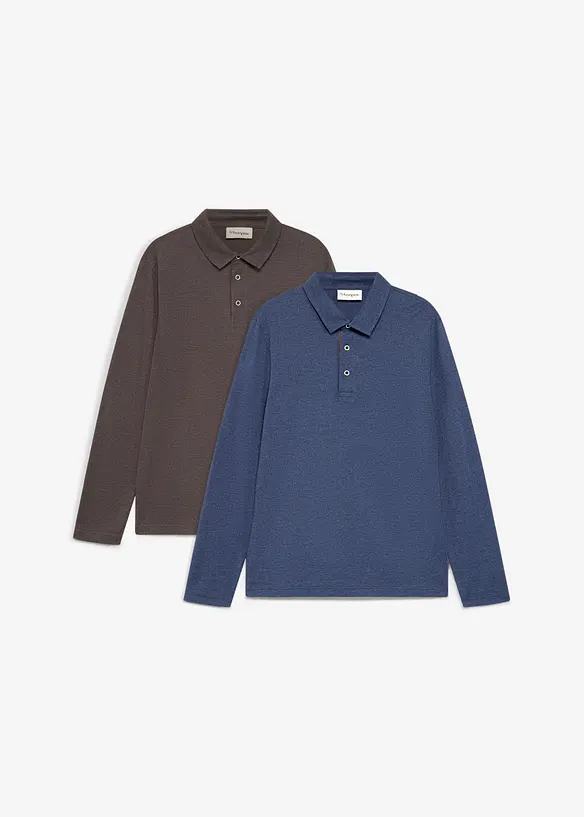 Poloshirt aus robustem Piqué (2er Pack) in grau von vorne - bonprix