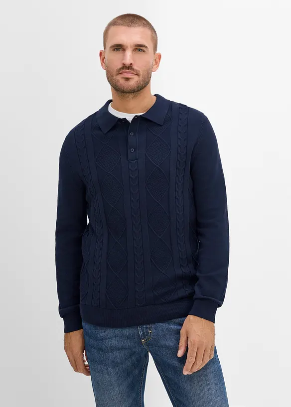 Feinstrickpullover aus reiner Baumwolle in blau von vorne (im Anschnitt) - bonprix