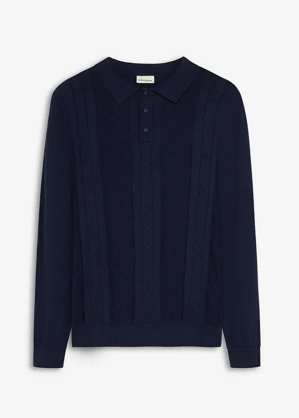 Feinstrickpullover aus reiner Baumwolle in blau von vorne - bonprix
