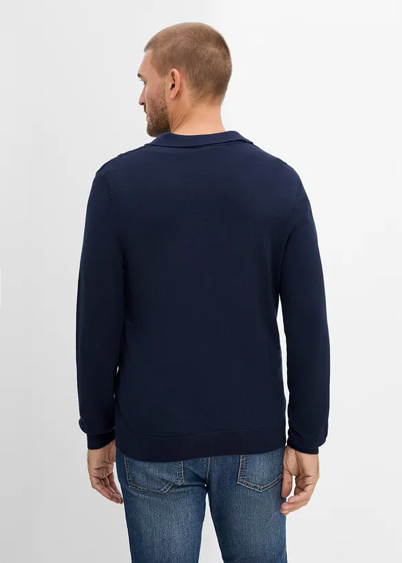 Feinstrickpullover aus reiner Baumwolle in blau von hinten (im Anschnitt) - bonprix